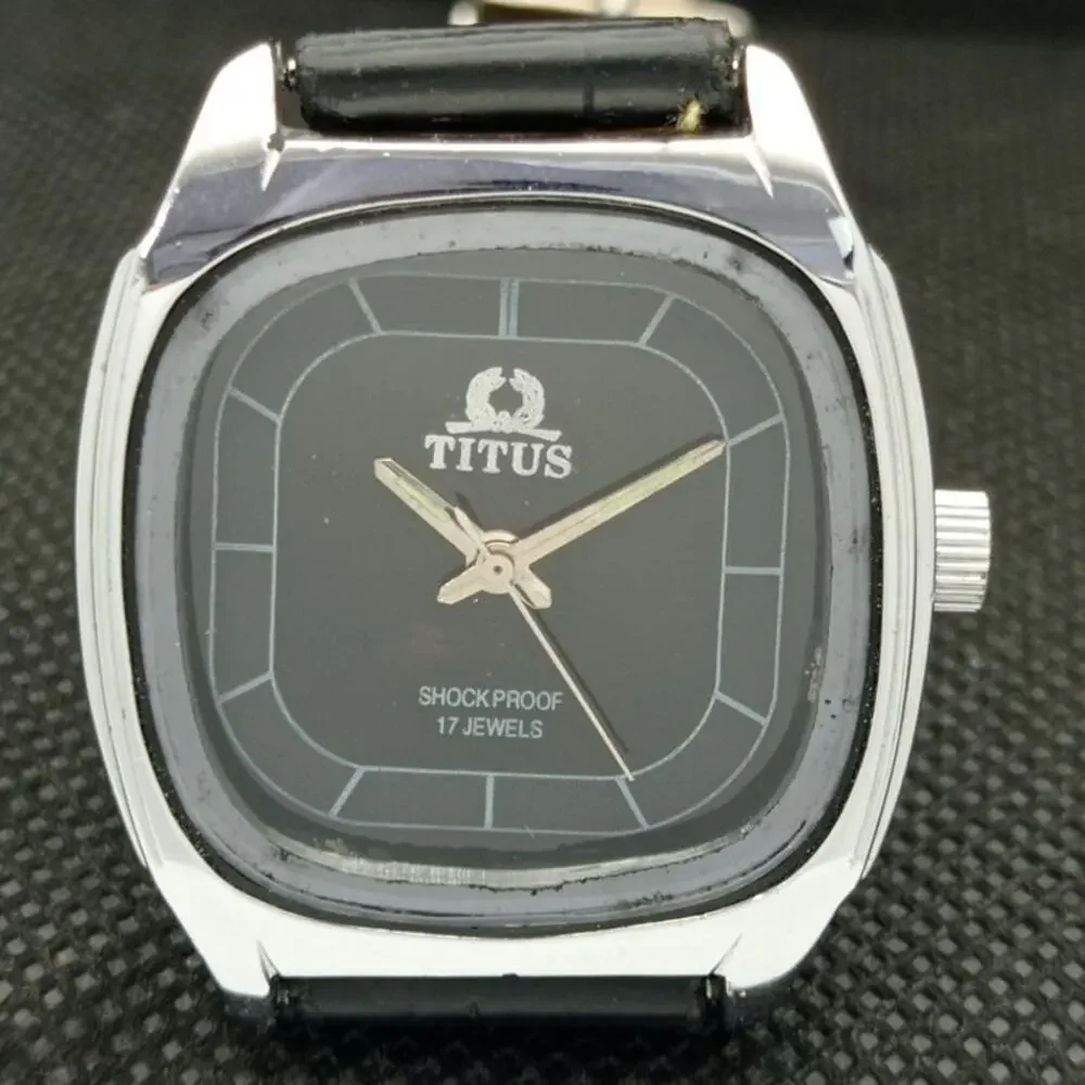 Vintage 1974 Titus Manual Mens SilverWatch W/Leather Strap & Silver accents